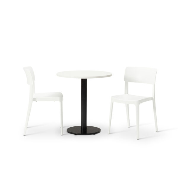Vivo Side Chair In White With MFC White Round Forza Table